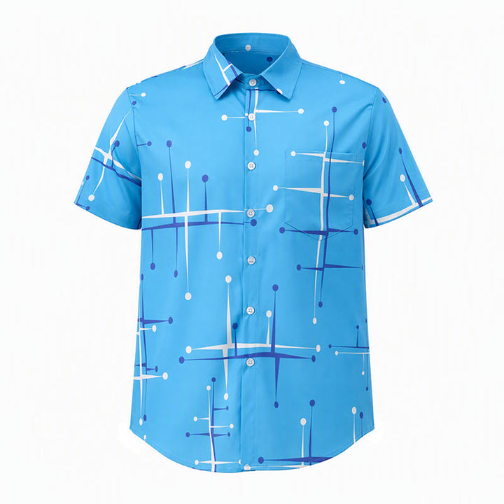 Herren Sommer Strandhemd mit Retro-Muster, geometrischem Linien-Punkt-Print - image 11