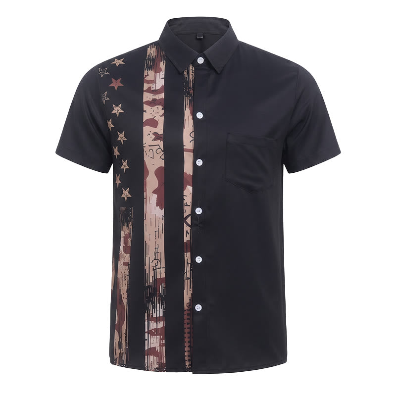 Herren-Kurzarmhemd mit Vintage-Print der amerikanischen Flagge im Camouflage-Stil - image 9
