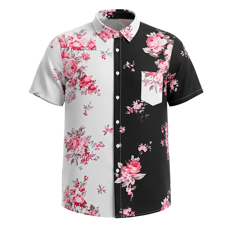 Herren-Freizeithemd mit kontrastierendem Rosenmuster in Schwarz und Weiß - image 10