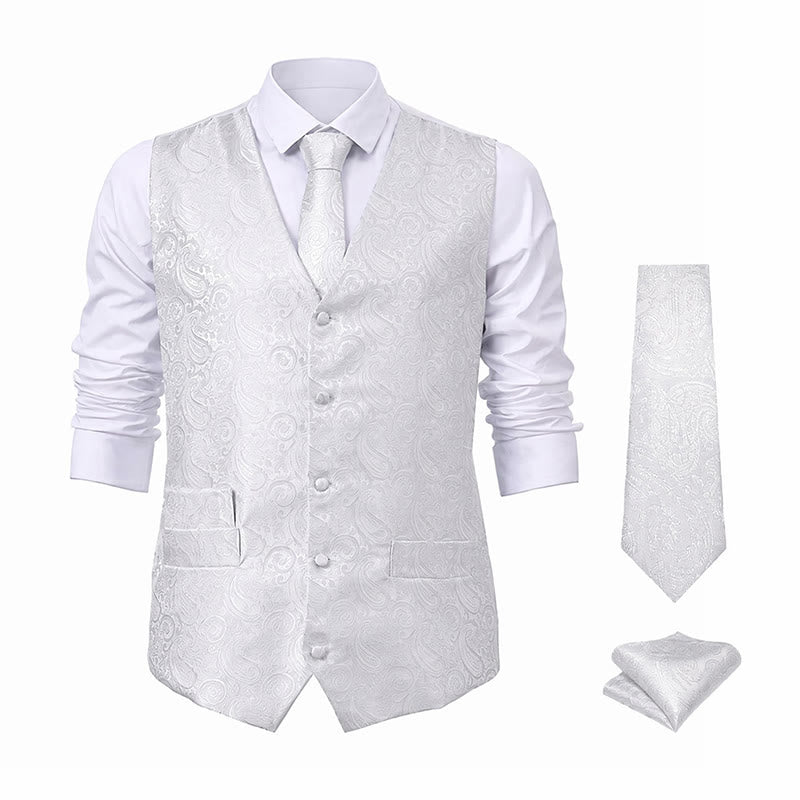 Herren-Weste mit Paisley-Jacquardmuster, 3-teiliges Anzugset - image 22