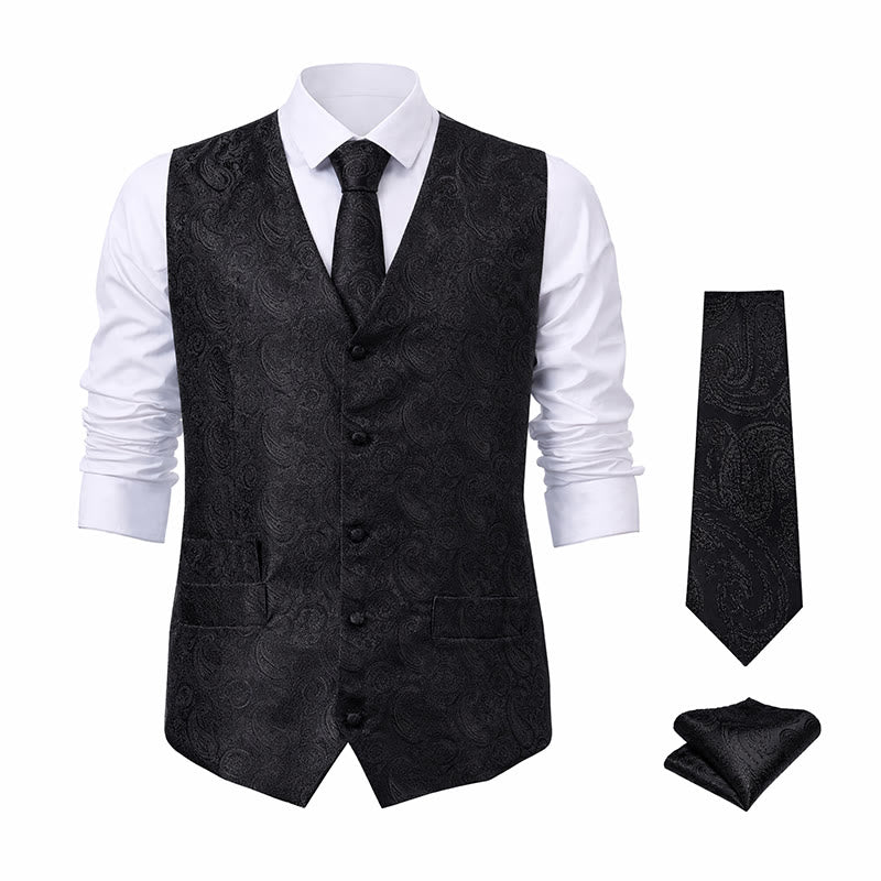 Herren-Weste mit Paisley-Jacquardmuster, 3-teiliges Anzugset - image 19