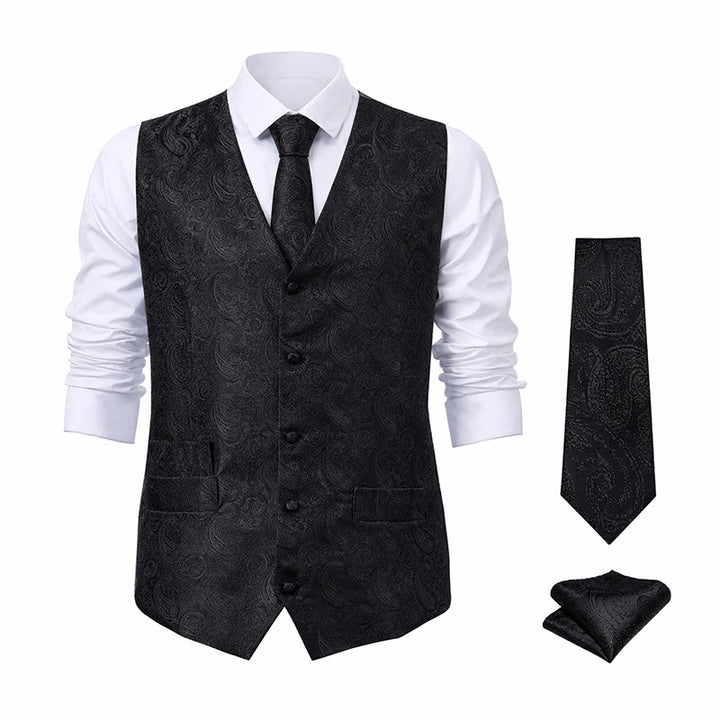 Herren-Weste mit Paisley-Jacquardmuster, 3-teiliges Anzugset - image 19