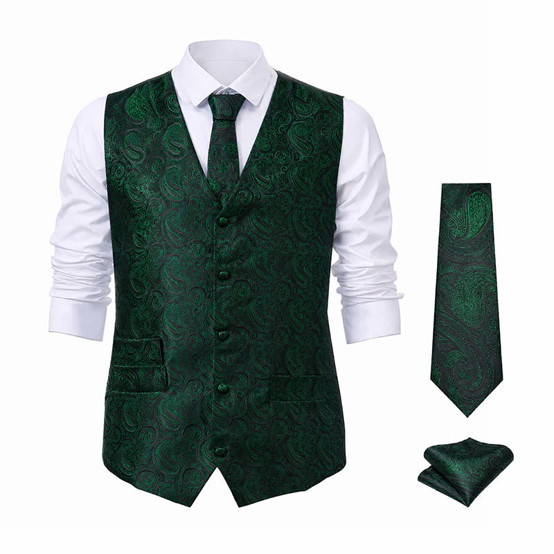 Herren-Weste mit Paisley-Jacquardmuster, 3-teiliges Anzugset - image 21