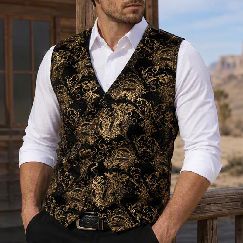 Luxuriöse Herren-Anzugweste im Vintage-Barock-Stil für Partys und Clubs - Golden - 2XL - image 0