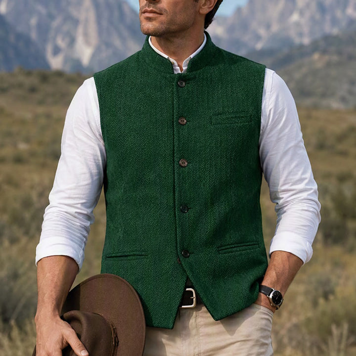 Herren-Anzugweste aus Fischgrät-Tweed mit Stehkragen - Grün - 3XL - image 9