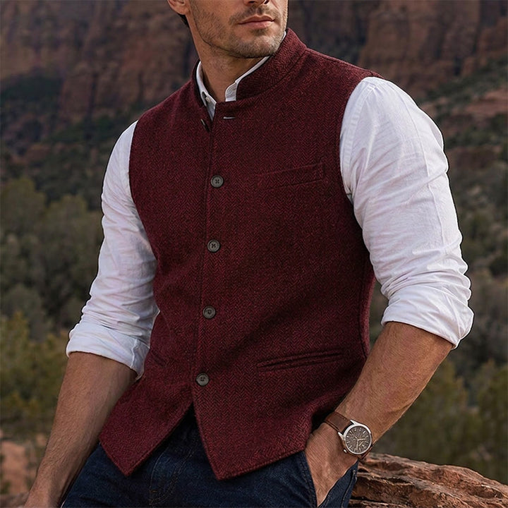 Herren-Anzugweste aus Fischgrät-Tweed mit Stehkragen - Wein - 3XL - image 8