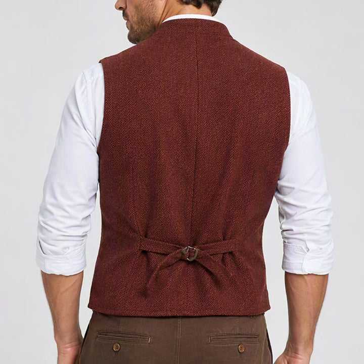 Herren-Anzugweste aus Fischgrät-Tweed mit Stehkragen - image 3
