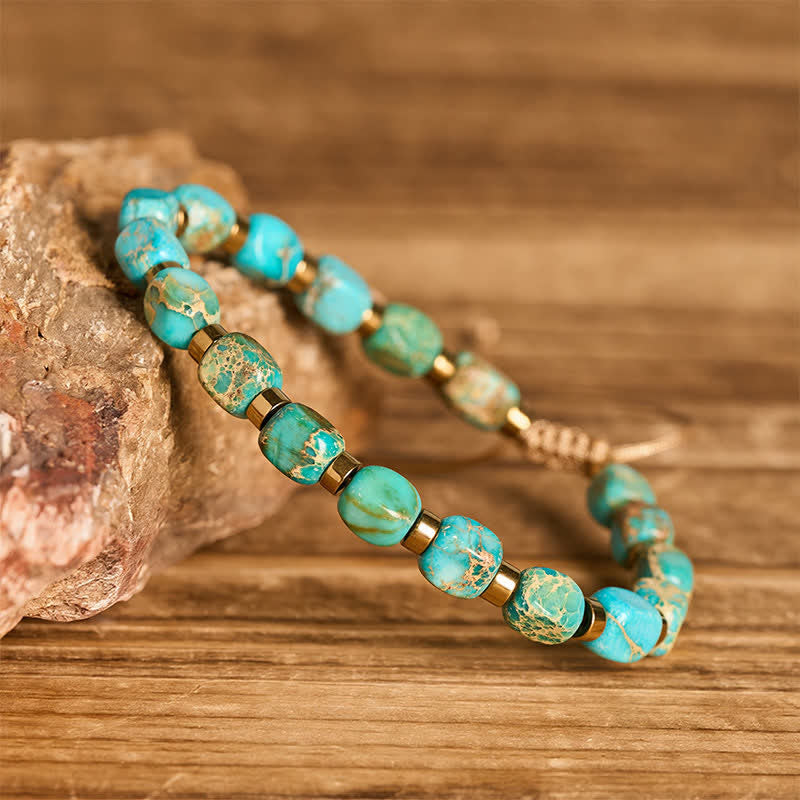 Boho-Armband mit türkisfarbenen Perlen und verstellbarem geflochtenem Band - image 2