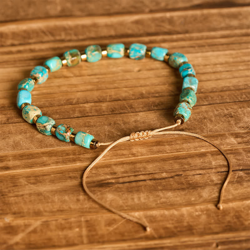 Boho-Armband mit türkisfarbenen Perlen und verstellbarem geflochtenem Band - image 3