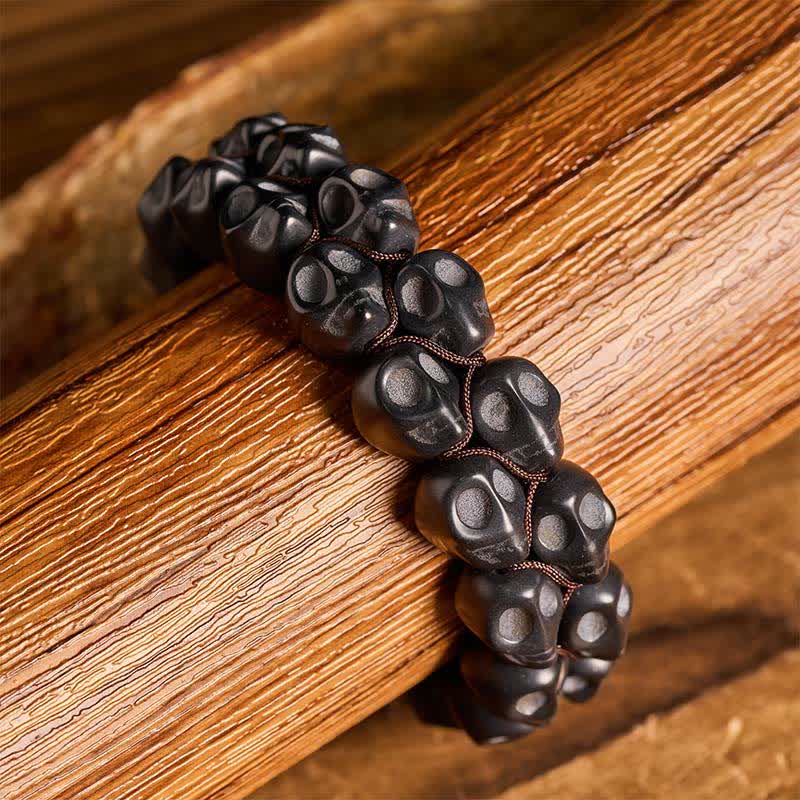 Gotisches, türkisfarbenes Totenkopf-Perlenarmband, verstellbar, geflochten - image 5