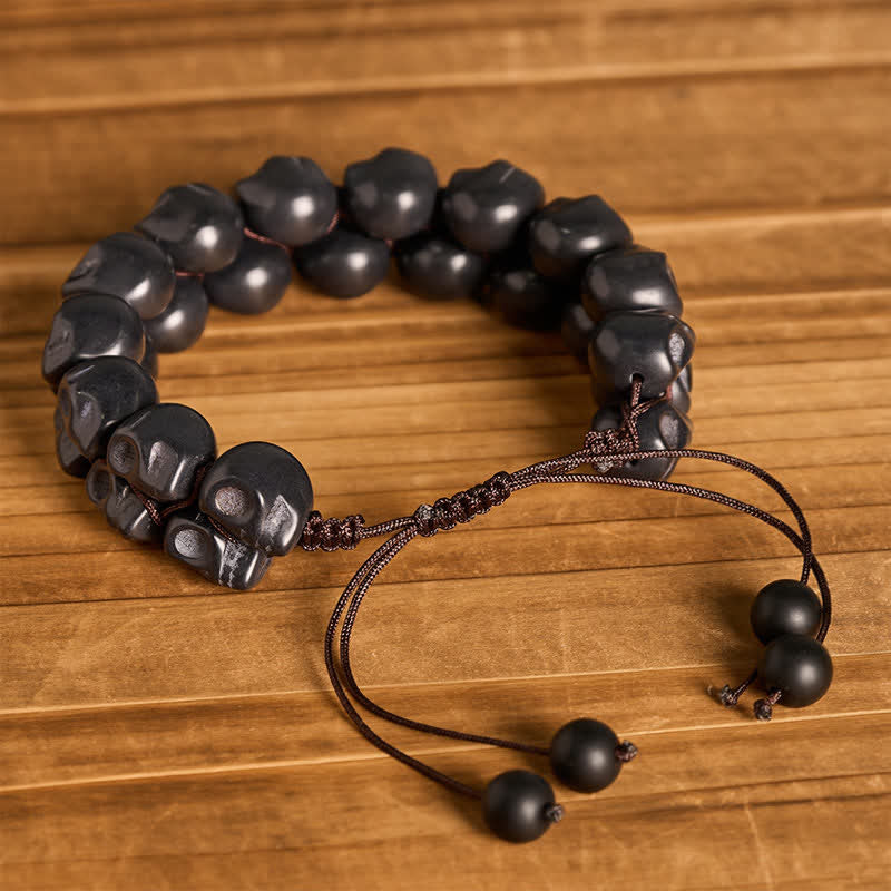 Gotisches, türkisfarbenes Totenkopf-Perlenarmband, verstellbar, geflochten - image 7