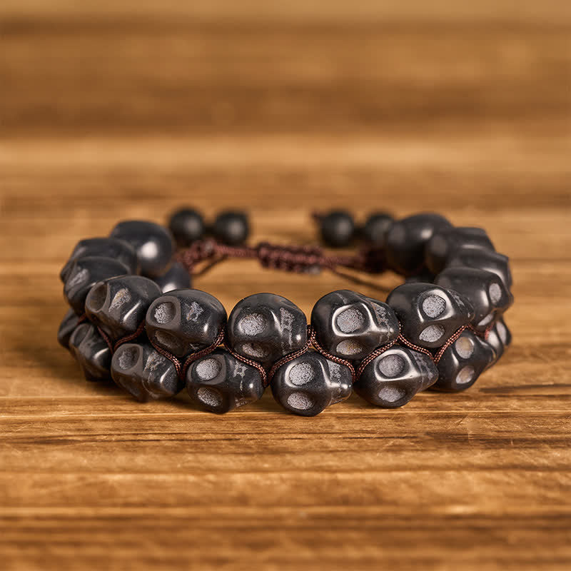 Gotisches, türkisfarbenes Totenkopf-Perlenarmband, verstellbar, geflochten - Schwarz - image 4