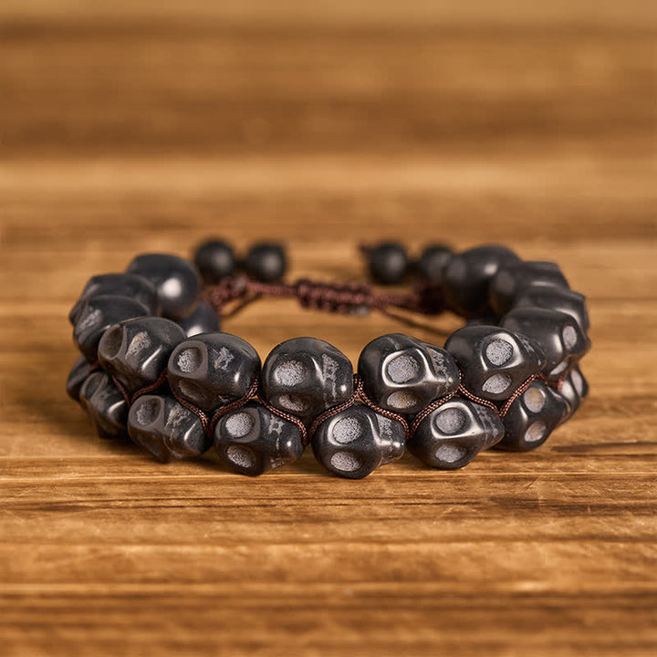 Gotisches, türkisfarbenes Totenkopf-Perlenarmband, verstellbar, geflochten - Schwarz - image 4