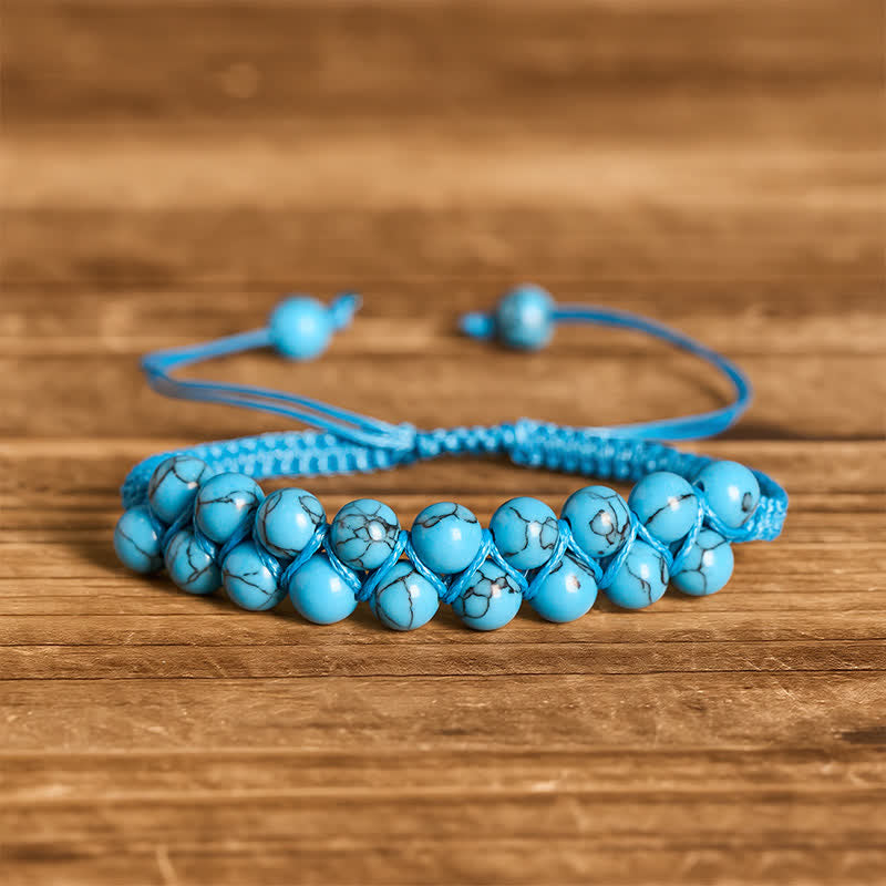 Heilendes, zweireihiges Makramee-Armband mit türkisfarbenen Perlen - Türkis - image 4