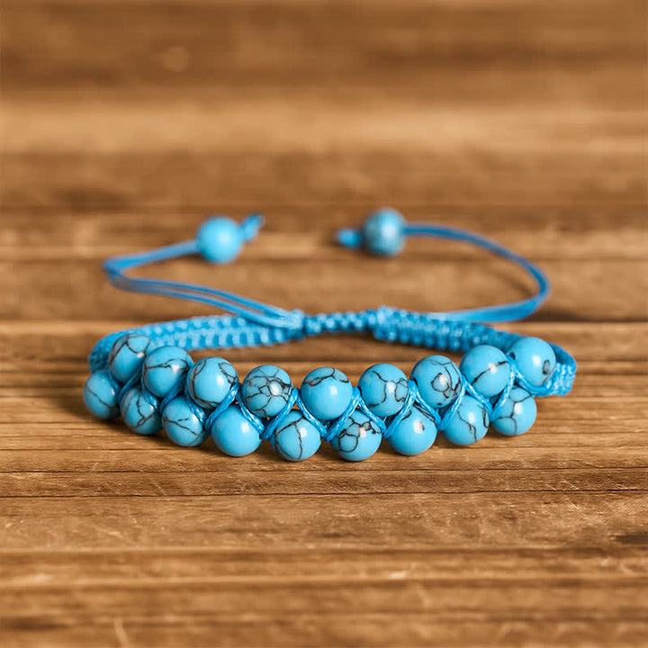 Heilendes, zweireihiges Makramee-Armband mit türkisfarbenen Perlen - Türkis - image 4