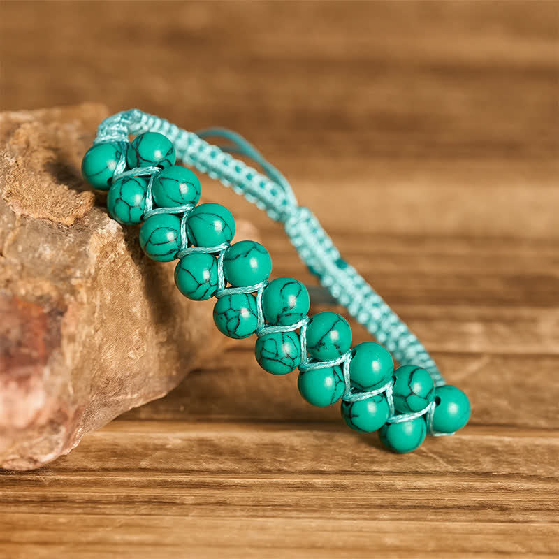 Heilendes, zweireihiges Makramee-Armband mit türkisfarbenen Perlen - image 10