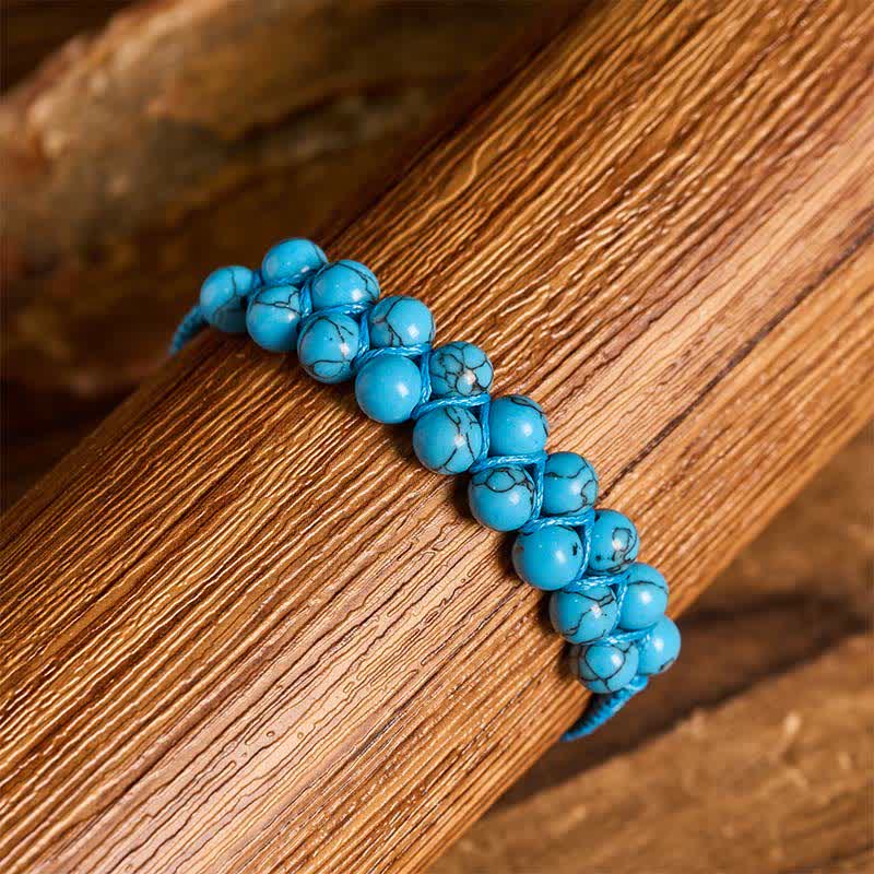 Heilendes, zweireihiges Makramee-Armband mit türkisfarbenen Perlen - image 5