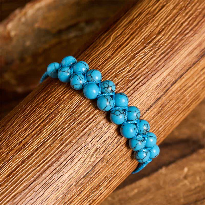 Heilendes, zweireihiges Makramee-Armband mit türkisfarbenen Perlen - image 5