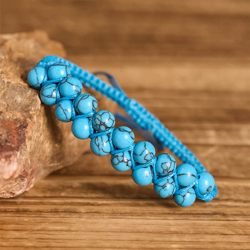 Heilendes, zweireihiges Makramee-Armband mit türkisfarbenen Perlen - image 6