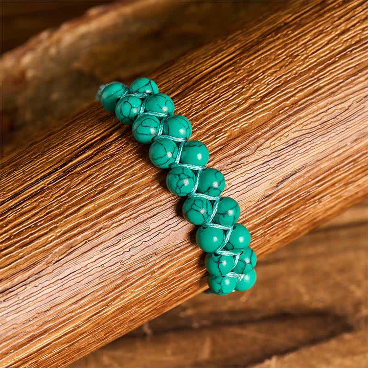 Heilendes, zweireihiges Makramee-Armband mit türkisfarbenen Perlen - image 9