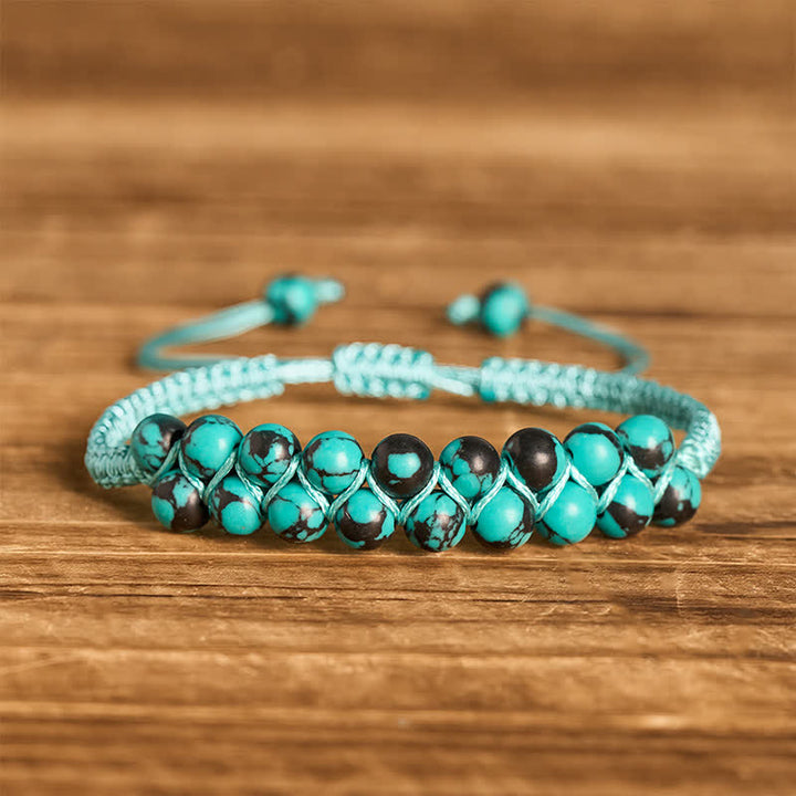 Heilendes, zweireihiges Makramee-Armband mit türkisfarbenen Perlen - Dunkeltürkis - image 12