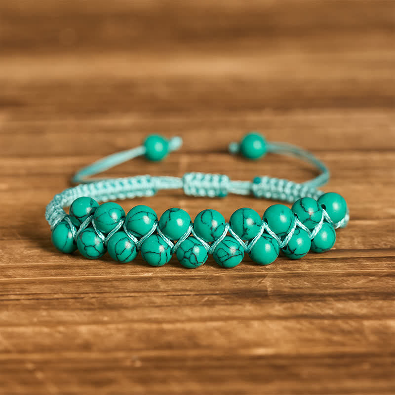 Heilendes, zweireihiges Makramee-Armband mit türkisfarbenen Perlen - Grün - image 8