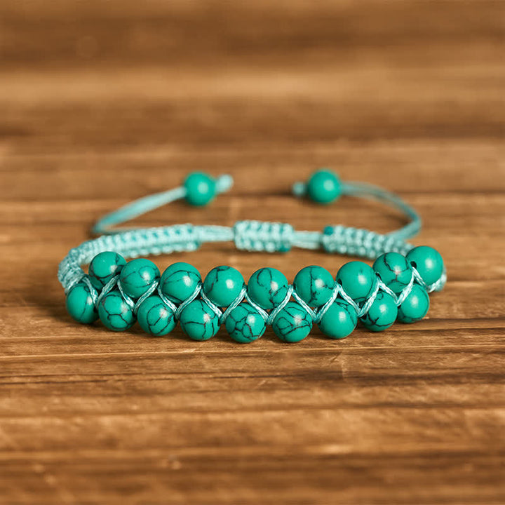Heilendes, zweireihiges Makramee-Armband mit türkisfarbenen Perlen - Grün - image 8