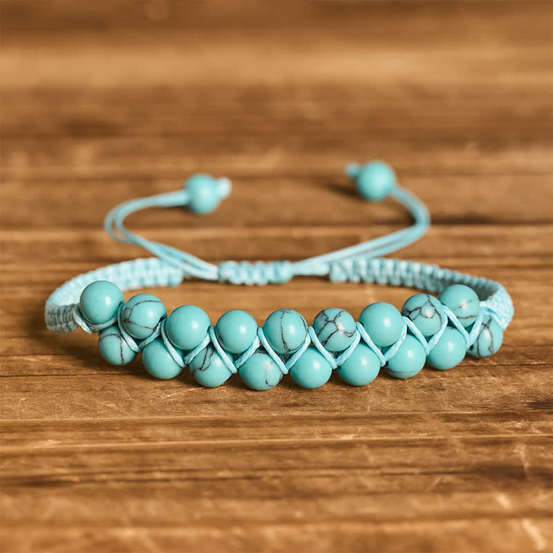Heilendes, zweireihiges Makramee-Armband mit türkisfarbenen Perlen - Helltürkis - image 0