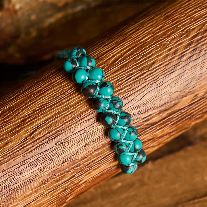 Heilendes, zweireihiges Makramee-Armband mit türkisfarbenen Perlen - image 13