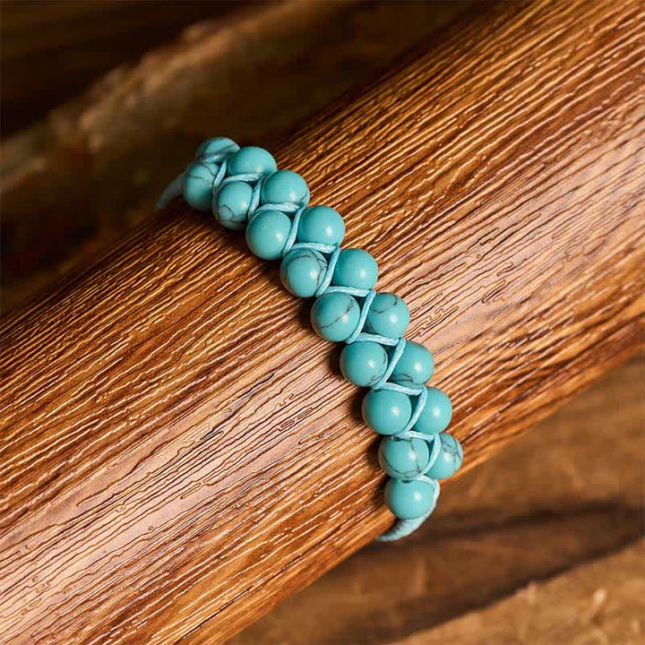 Heilendes, zweireihiges Makramee-Armband mit türkisfarbenen Perlen - image 1