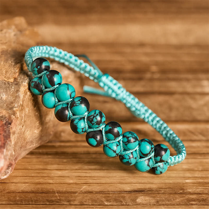 Heilendes, zweireihiges Makramee-Armband mit türkisfarbenen Perlen - image 14