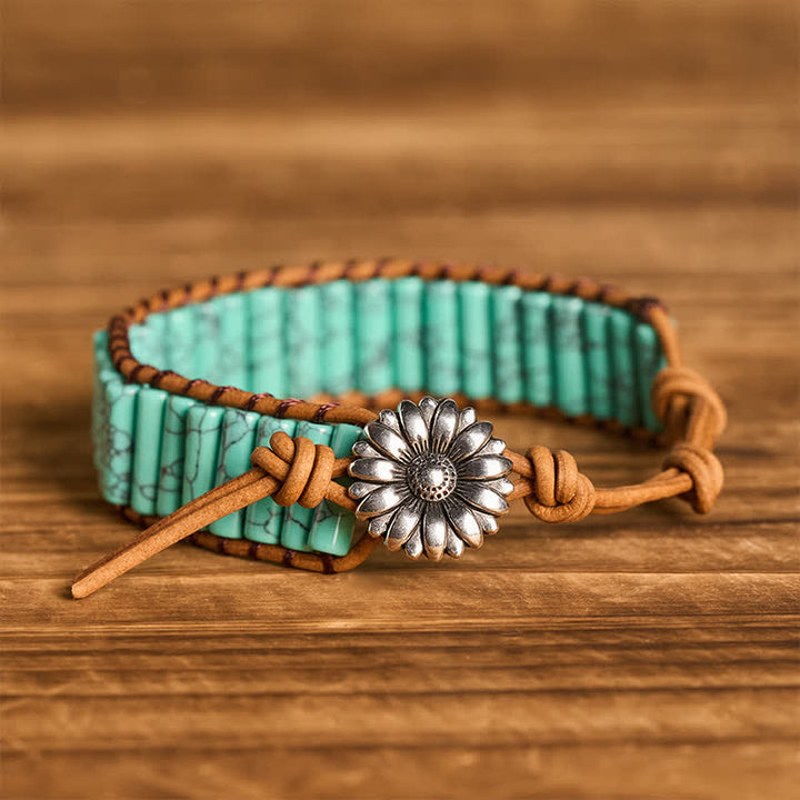 Sonnenblumenknopf Türkis-Tube Heillederarmband - Türkis - image 4