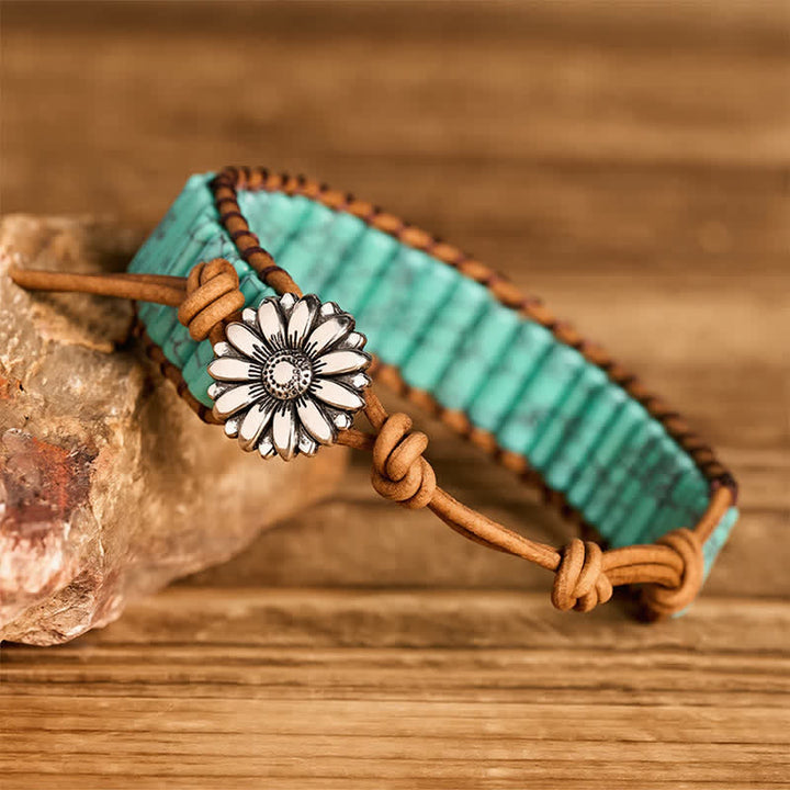 Sonnenblumenknopf Türkis-Tube Heillederarmband - image 6