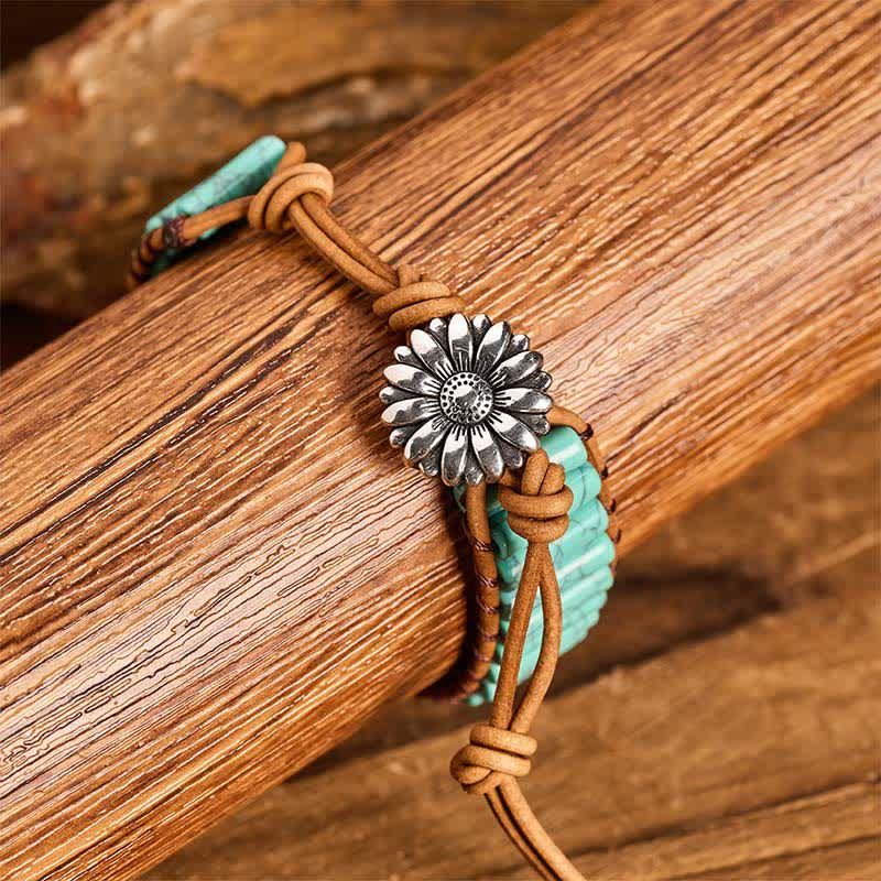 Sonnenblumenknopf Türkis-Tube Heillederarmband - image 5