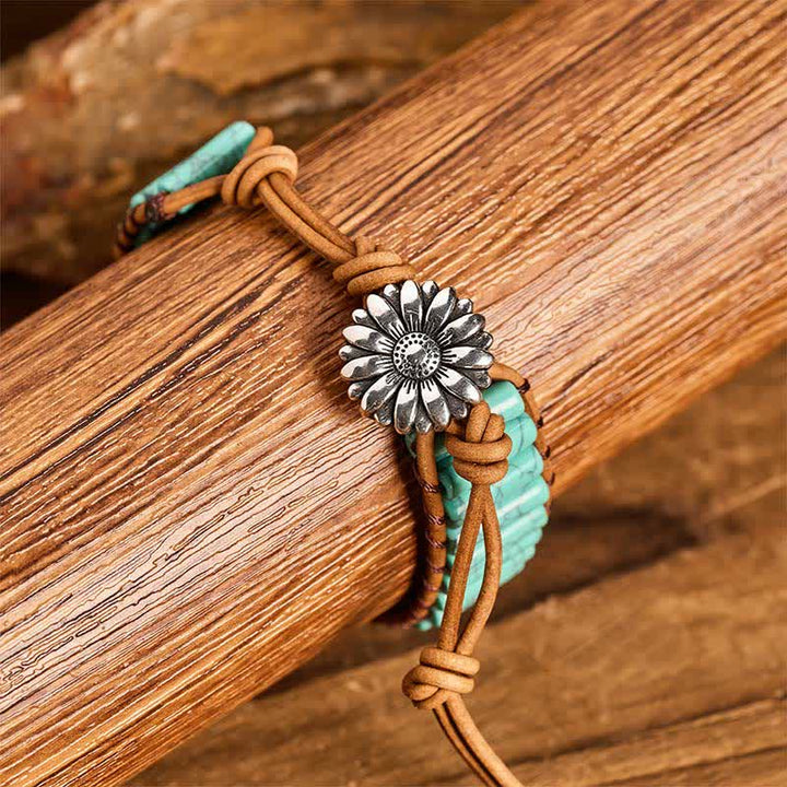 Sonnenblumenknopf Türkis-Tube Heillederarmband - image 5