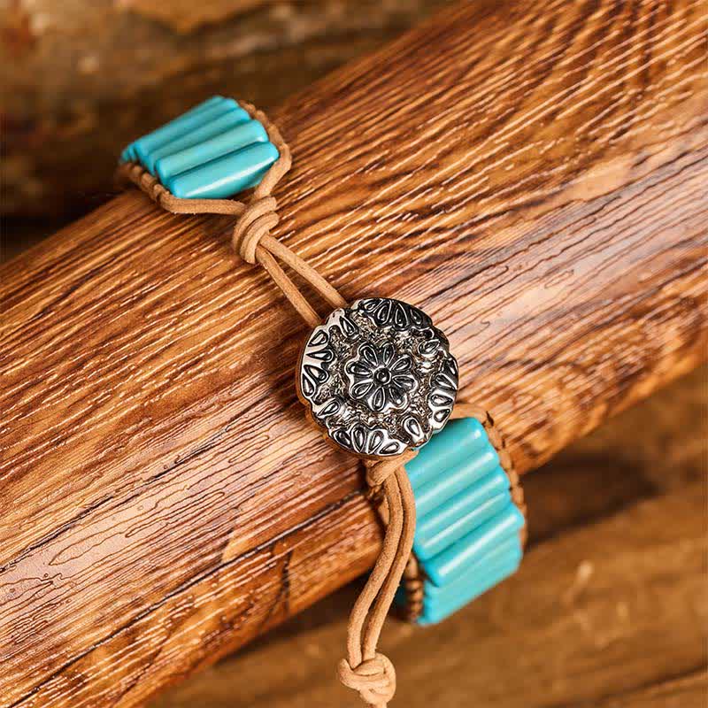 Western-Armband aus türkisfarbenem Cowgirl-Leder mit Röhrenperlen, braunem Leder - image 1