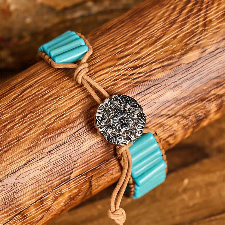 Western-Armband aus türkisfarbenem Cowgirl-Leder mit Röhrenperlen, braunem Leder - image 1