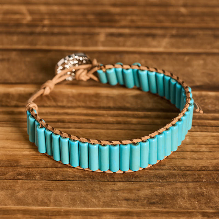Western-Armband aus türkisfarbenem Cowgirl-Leder mit Röhrenperlen, braunem Leder - image 3