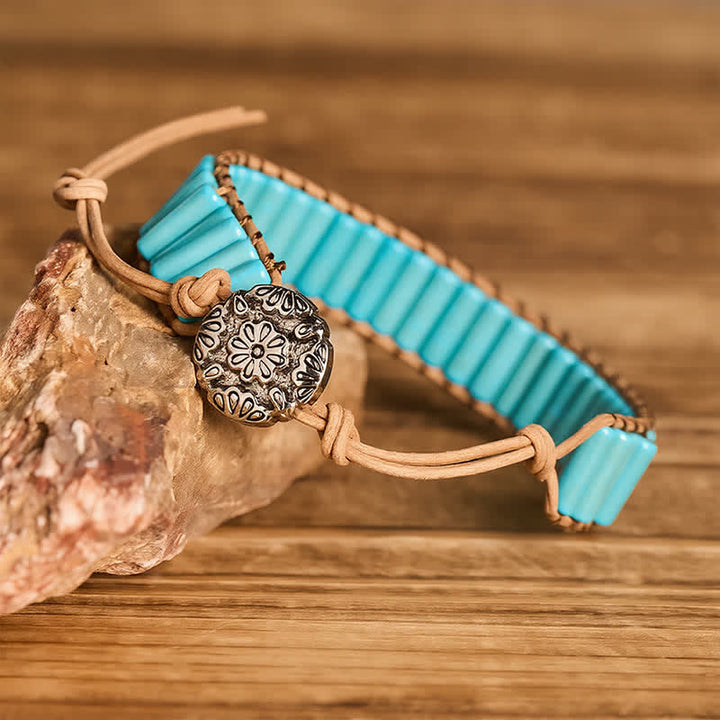 Western-Armband aus türkisfarbenem Cowgirl-Leder mit Röhrenperlen, braunem Leder - image 2