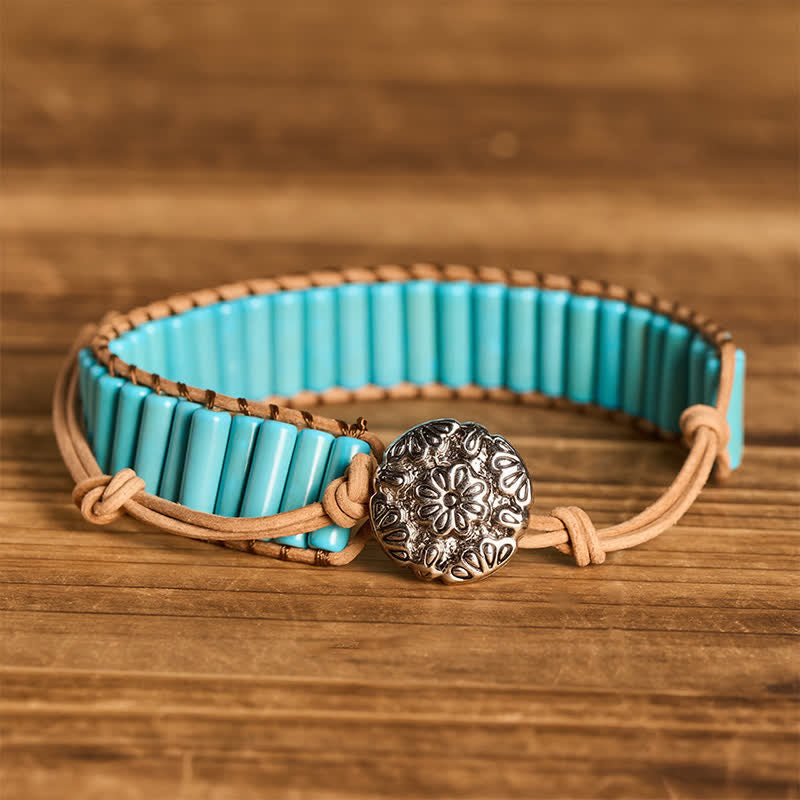Western-Armband aus türkisfarbenem Cowgirl-Leder mit Röhrenperlen, braunem Leder - Türkis - image 0