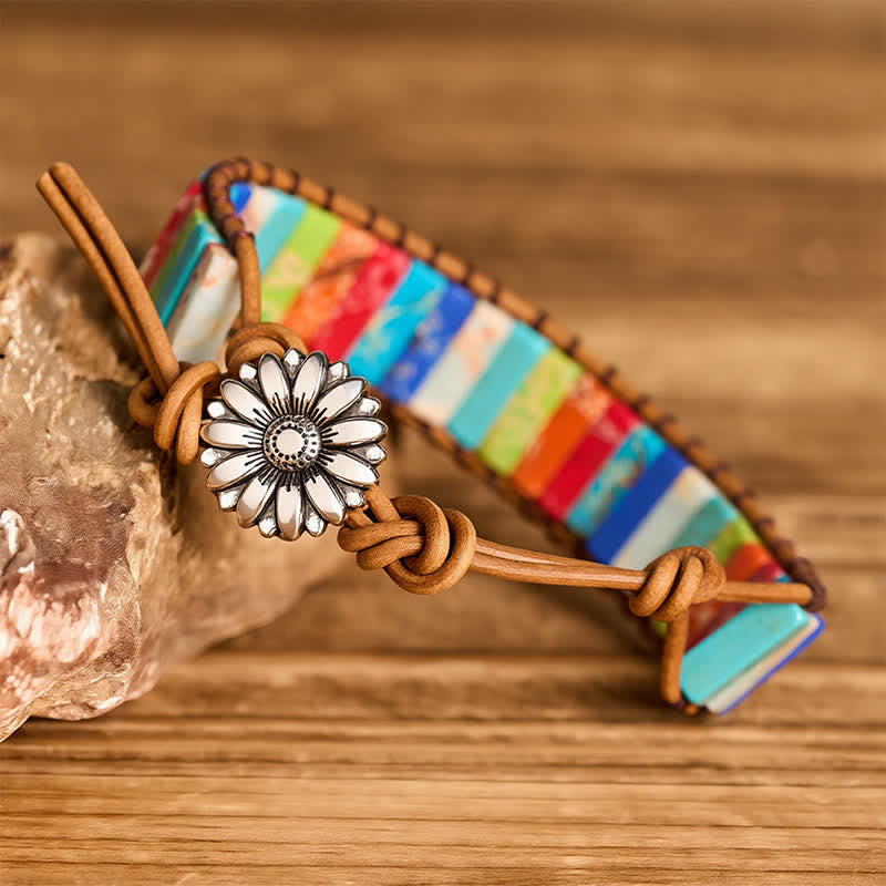 Sonnenblumenknopf Türkis-Tube Heillederarmband - image 2
