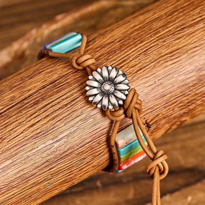 Sonnenblumenknopf Türkis-Tube Heillederarmband - image 1
