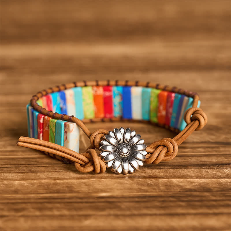 Sonnenblumenknopf Türkis-Tube Heillederarmband - Mehrfarbig - image 0