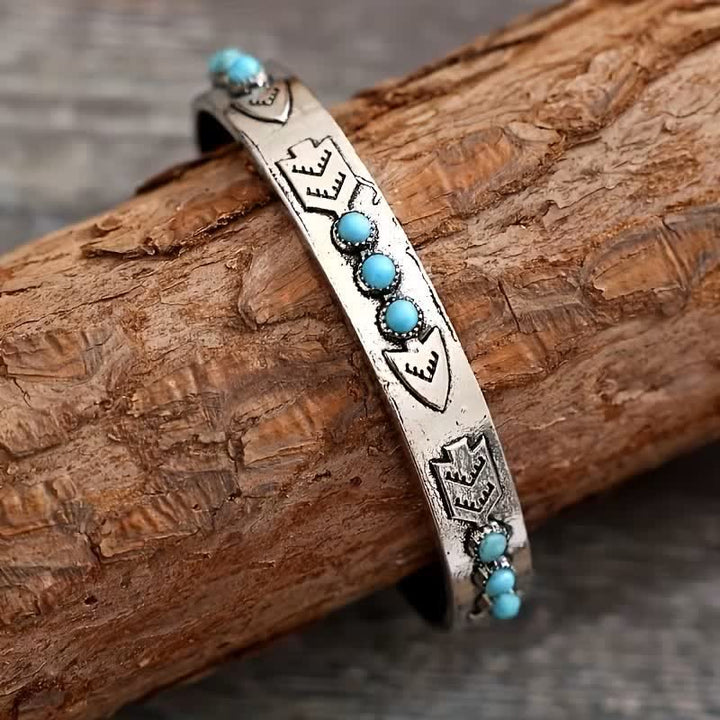Sky Dots Türkis Boho Silberner Pfeil Offenes Armband - Silber - image 0