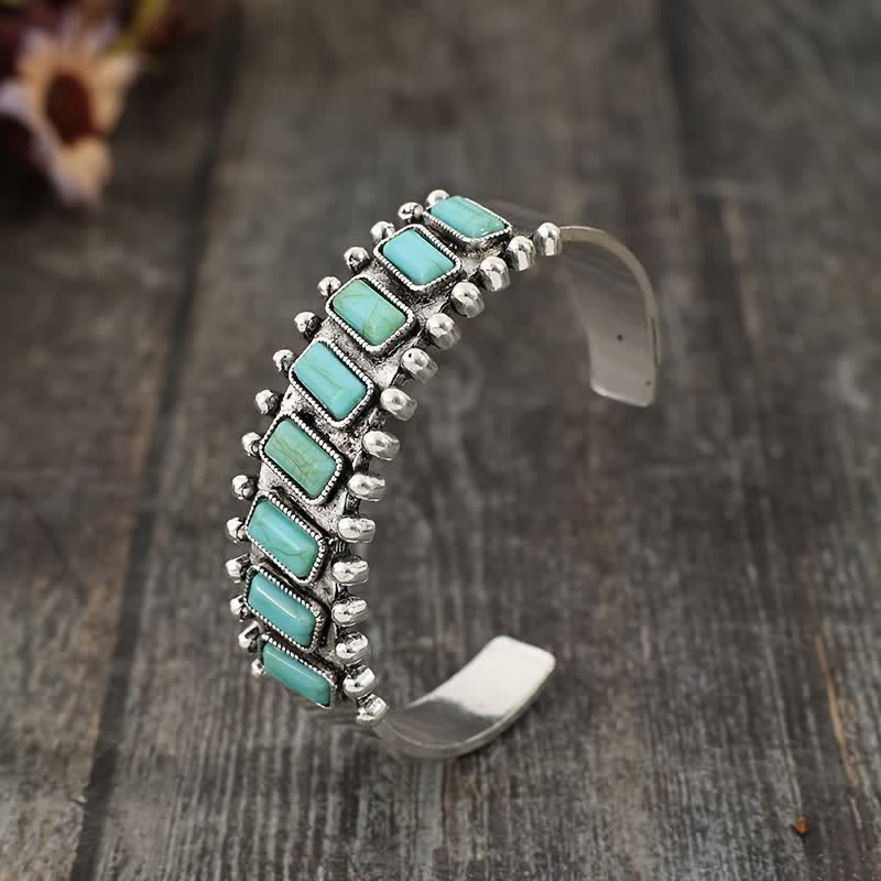 Rechteckiges offenes Armband im Western-Stil mit Türkisstein - image 3