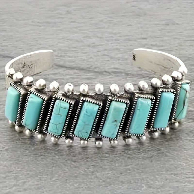 Rechteckiges offenes Armband im Western-Stil mit Türkisstein - image 4