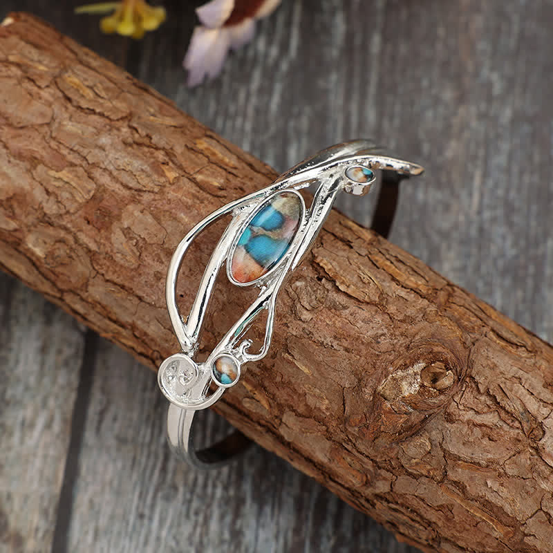 Verzaubertes Ranken-Armband mit silbernem Blattmuster, offene Manschette - Silber - image 0
