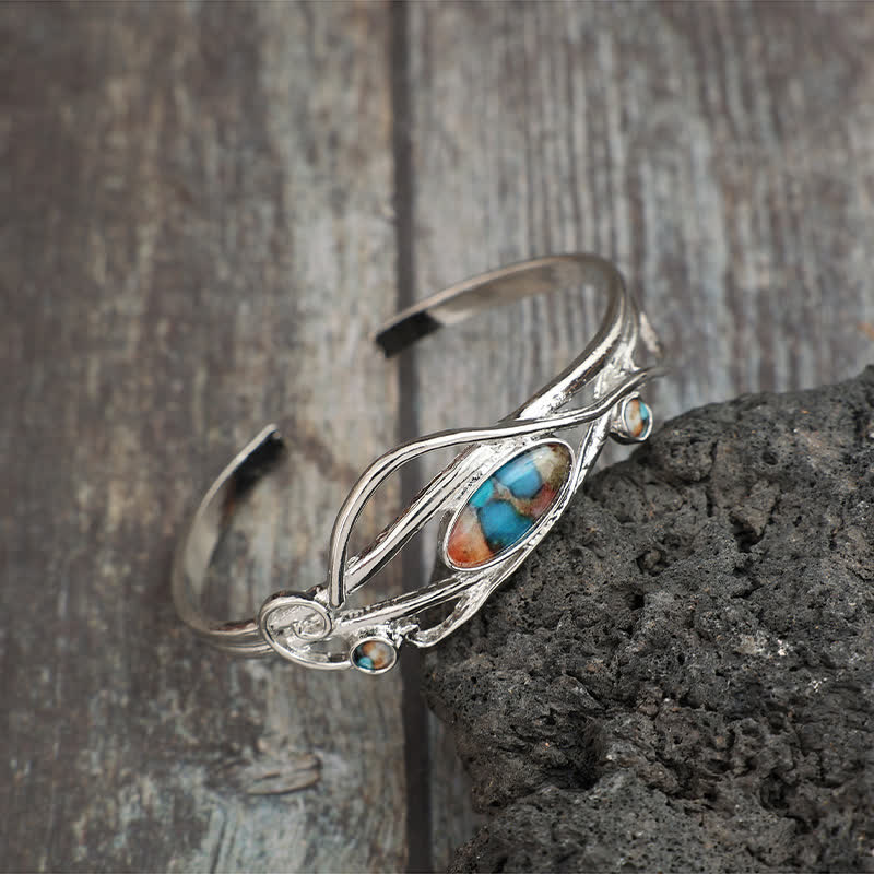 Verzaubertes Ranken-Armband mit silbernem Blattmuster, offene Manschette - image 2