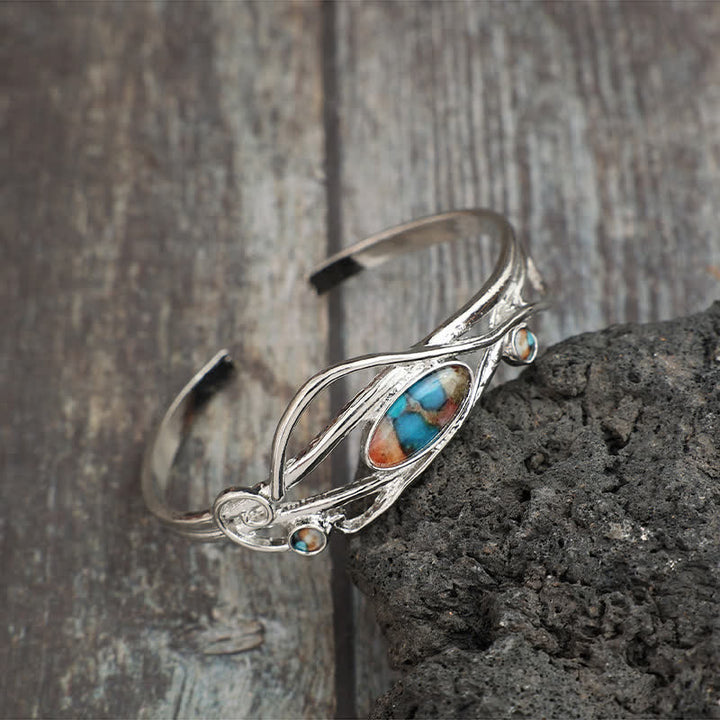 Verzaubertes Ranken-Armband mit silbernem Blattmuster, offene Manschette - image 2