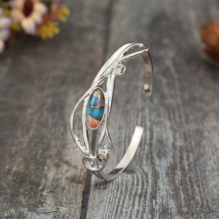 Verzaubertes Ranken-Armband mit silbernem Blattmuster, offene Manschette - image 3
